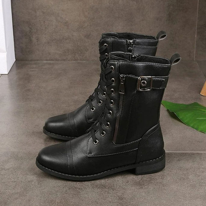 Women's Lace-Up Side-Zip Faux Leather Combat Boots