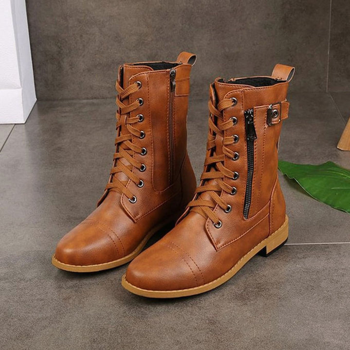 Women's Lace-Up Side-Zip Faux Leather Combat Boots