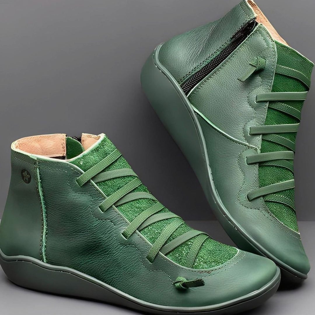 Women's Lace-Up Side-Zip Leather-Look Ankle Boots - Green