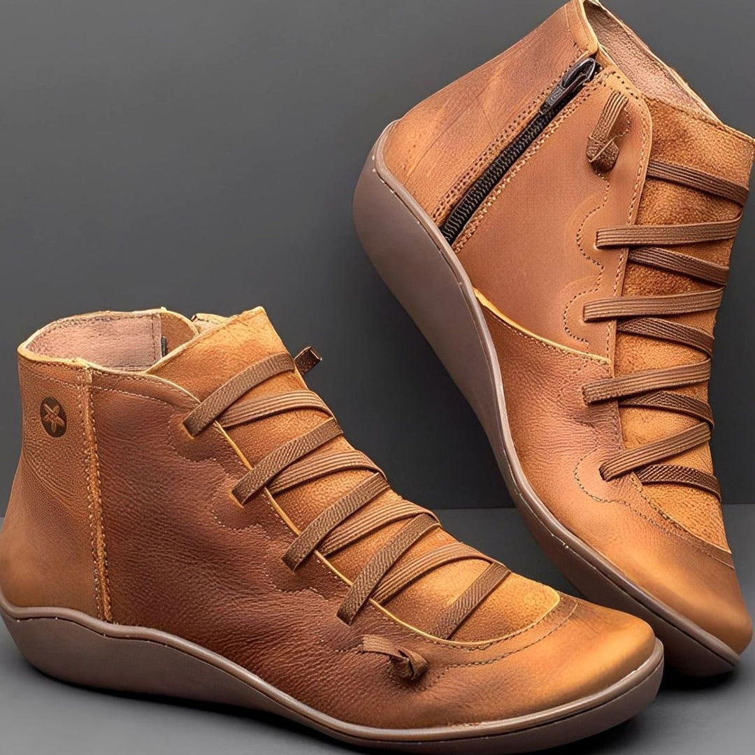 Women's Lace-Up Side-Zip Leather-Look Ankle Boots - Brown