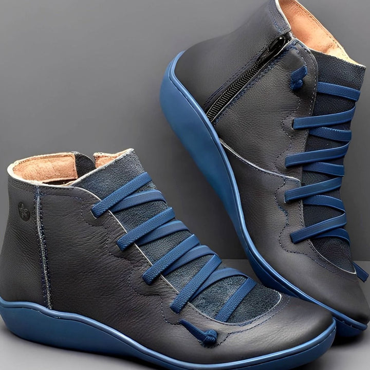 Women's Lace-Up Side-Zip Leather-Look Ankle Boots - Blue