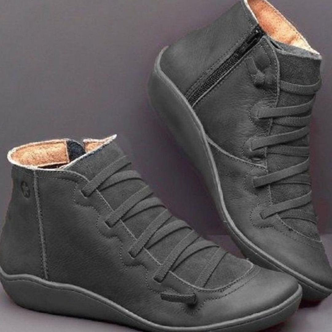 Women's Lace-Up Side-Zip Leather-Look Ankle Boots - Black