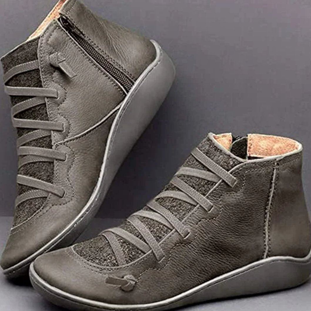 Women's Lace-Up Side-Zip Leather-Look Ankle Boots - Gray