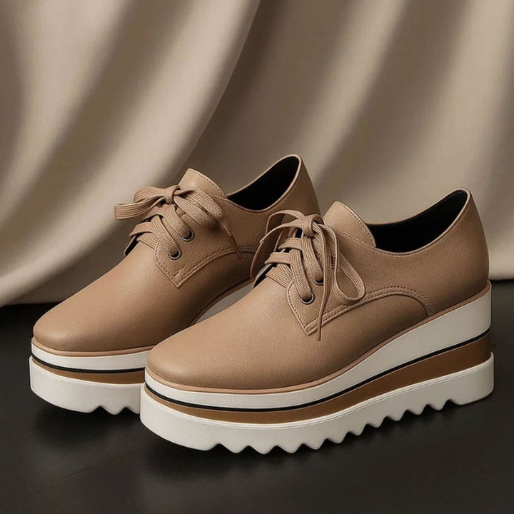 Women's Lace-Up Square-Toe Platform Sneakers Wedge Oxford Shoes