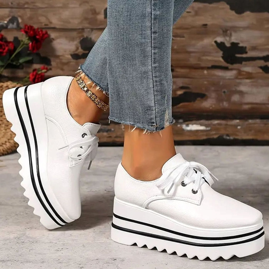 Women's Lace-Up Square-Toe Platform Sneakers Wedge Oxford Shoes