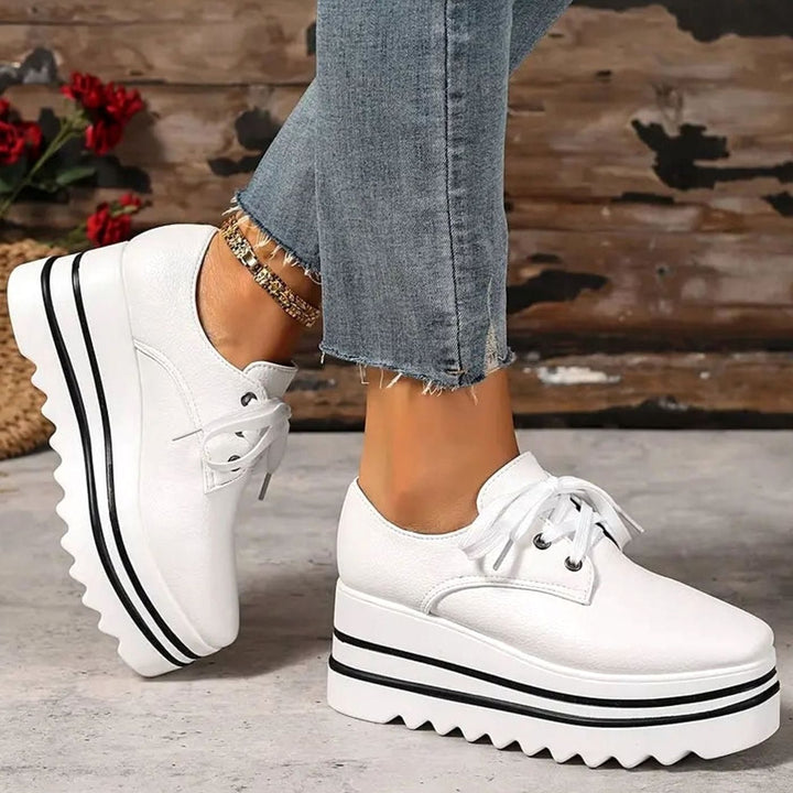 Women's Lace-Up Square-Toe Platform Sneakers Wedge Oxford Shoes