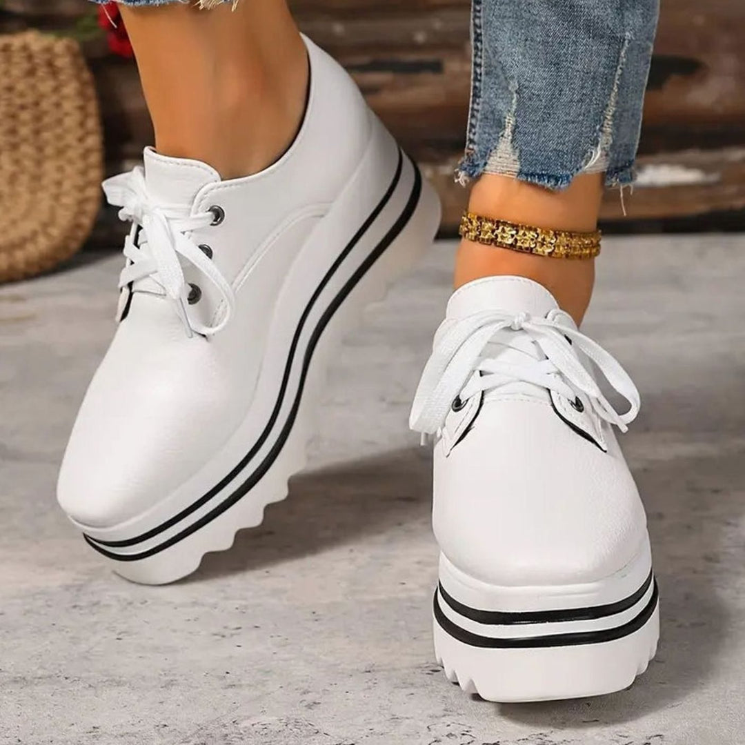 Women's Lace-Up Square-Toe Platform Sneakers Wedge Oxford Shoes