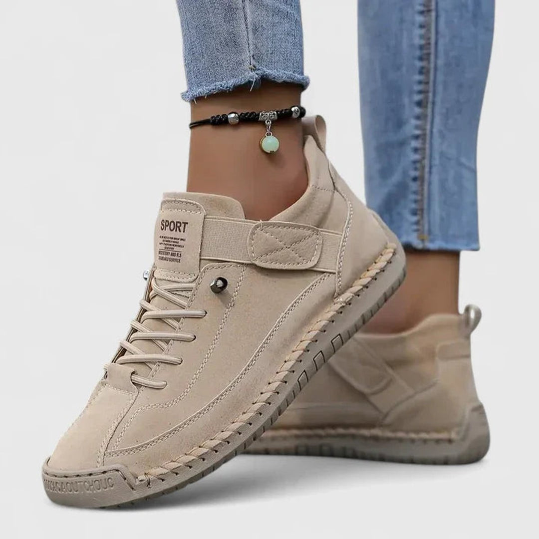 Women's Lace-Up Velcro-Strap Cushioned Casual Sneakers - Beige