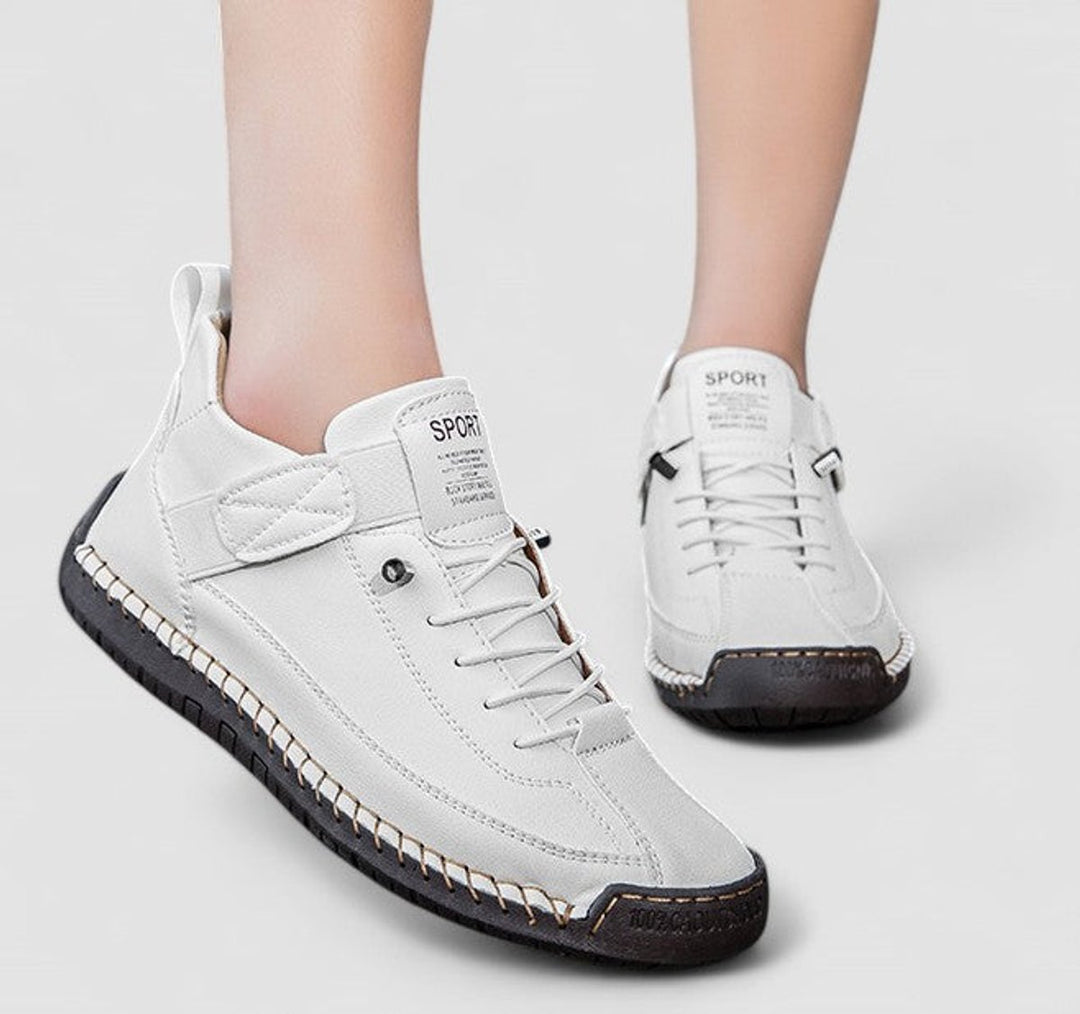Women's Lace-Up Velcro-Strap Cushioned Casual Sneakers - White