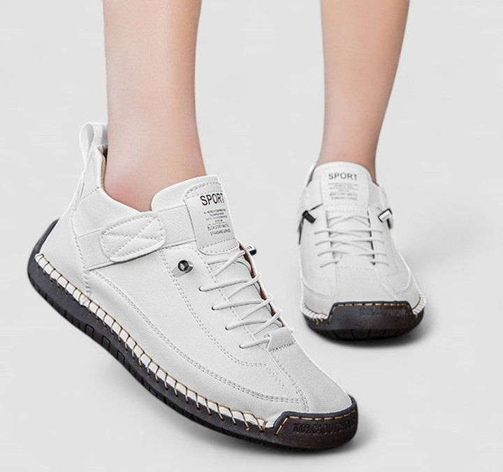 Women's Lace-Up Velcro-Strap Cushioned Casual Sneakers - White