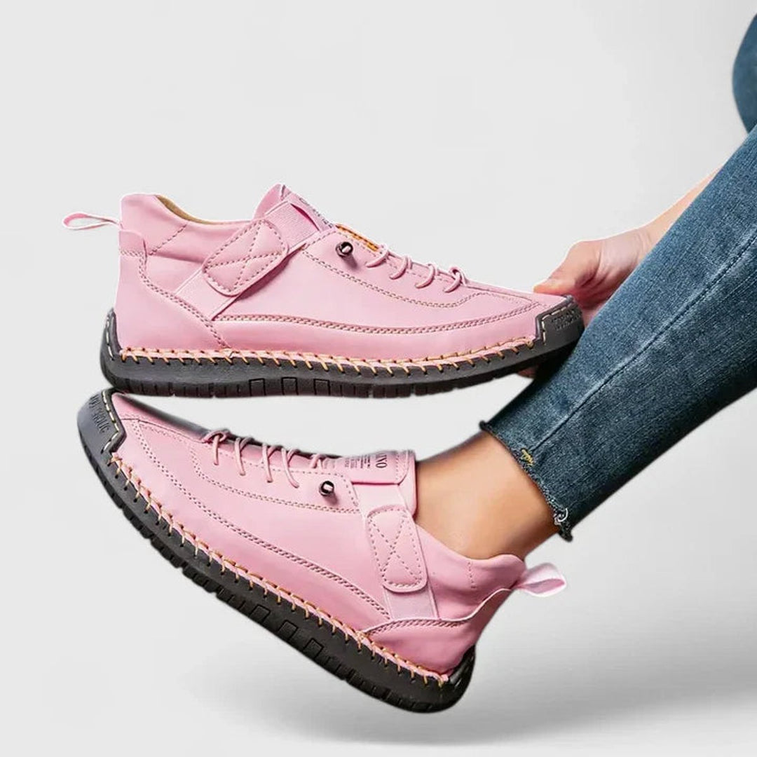 Women's Lace-Up Velcro-Strap Cushioned Casual Sneakers - Pink