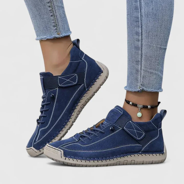 Women's Lace-Up Velcro-Strap Cushioned Casual Sneakers - Blue