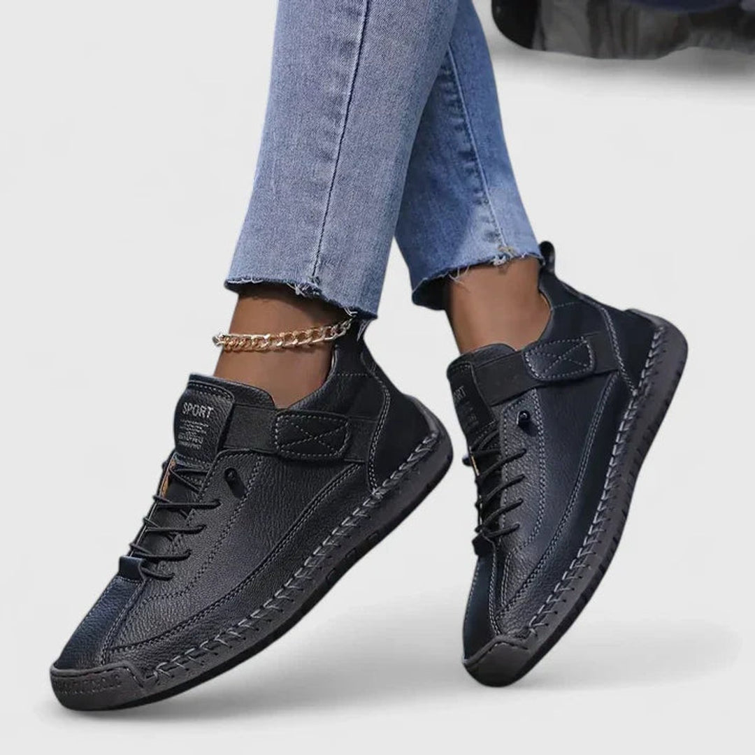Women's Lace-Up Velcro-Strap Cushioned Casual Sneakers - Black