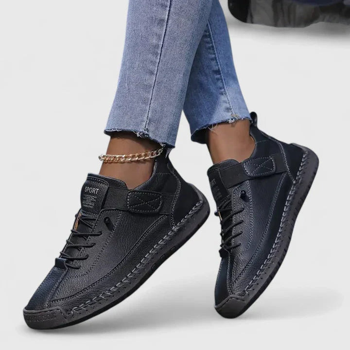 Women's Lace-Up Velcro-Strap Cushioned Casual Sneakers - Black
