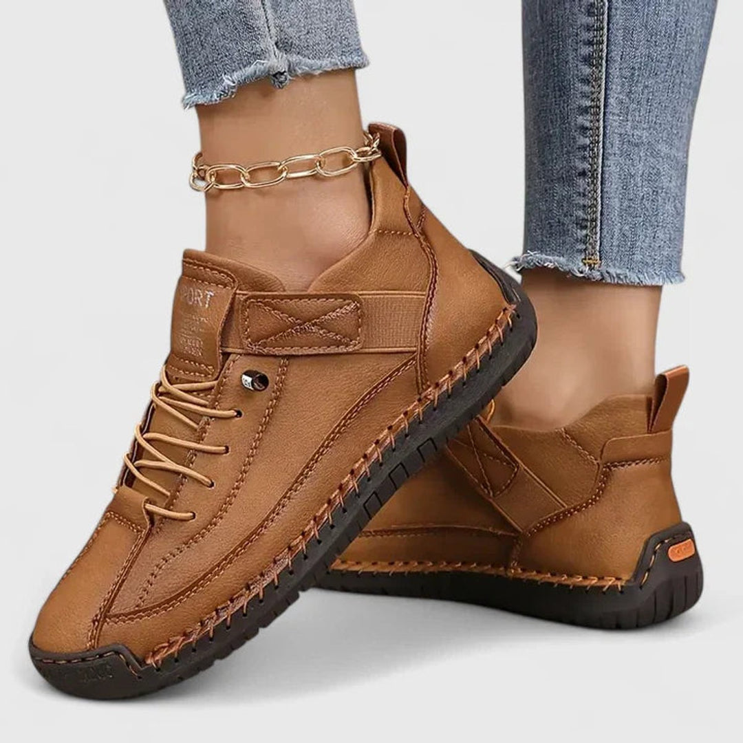 Women's Lace-Up Velcro-Strap Cushioned Casual Sneakers - Brown