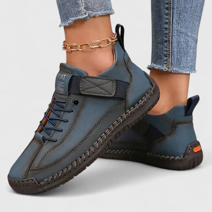 Women's Lace-Up Velcro-Strap Cushioned Casual Sneakers - Dark Blue