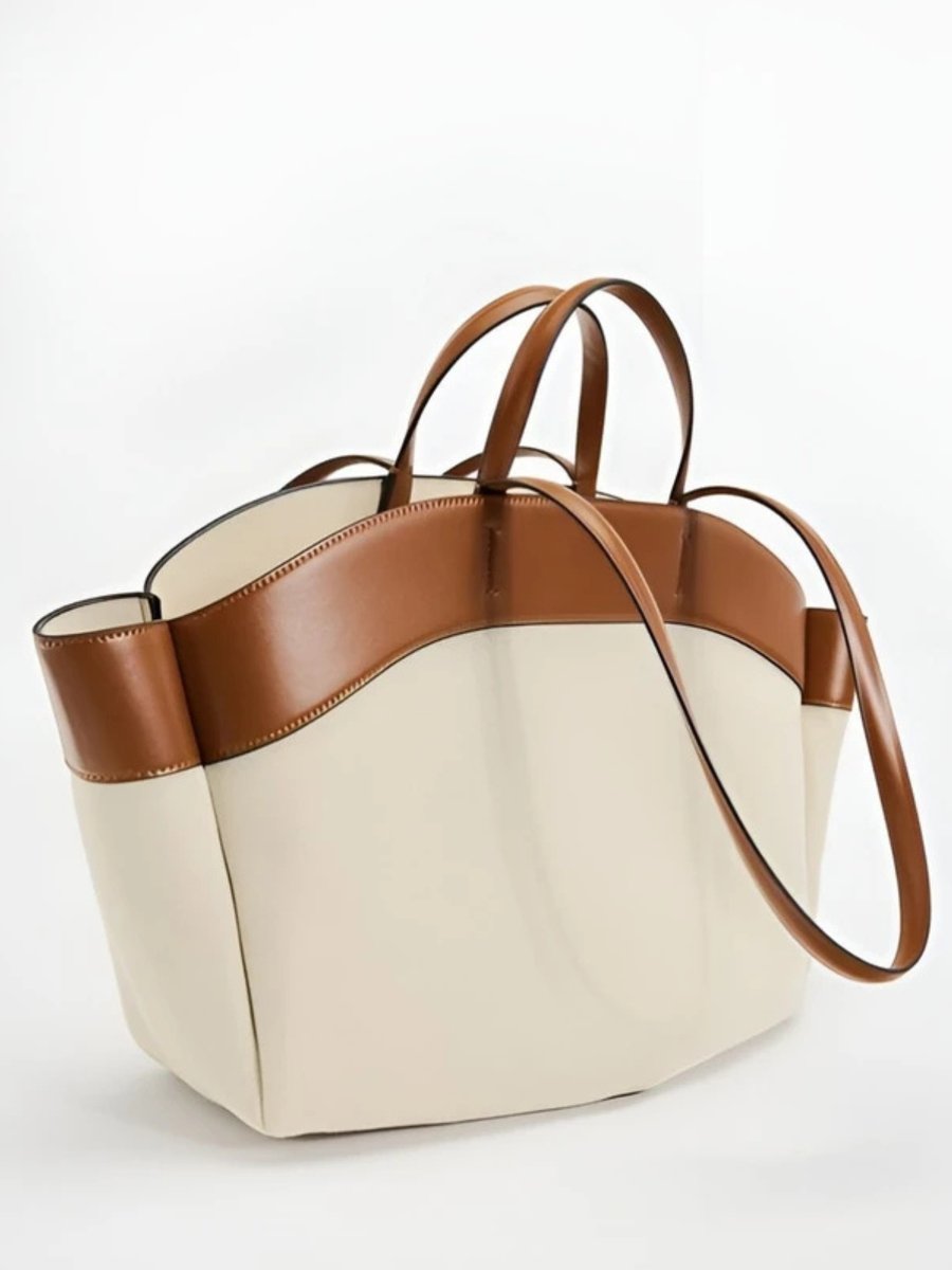 Women's Large Capacity Canvas Tote Bag Leather Trim Shoulder Bag
