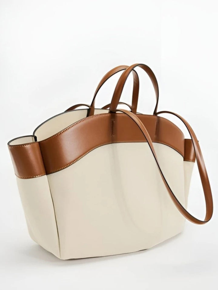 Women's Large Capacity Canvas Tote Bag Leather Trim Shoulder Bag