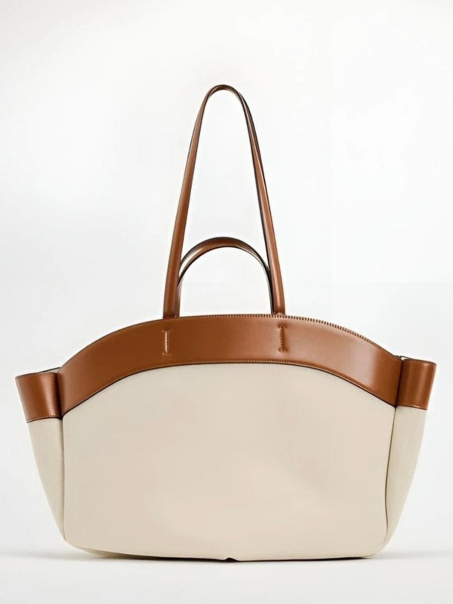 Women's Large Capacity Canvas Tote Bag Leather Trim Shoulder Bag
