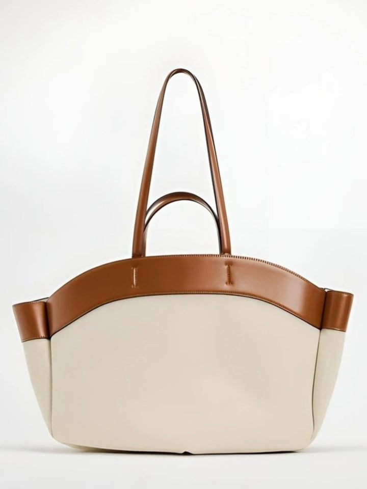 Women's Large Capacity Canvas Tote Bag Leather Trim Shoulder Bag