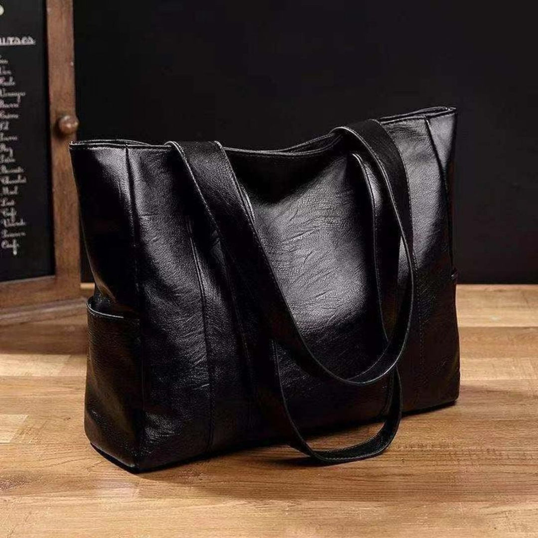 Women's Large-Capacity Vintage Soft Leather Tote Bag - Schwarz