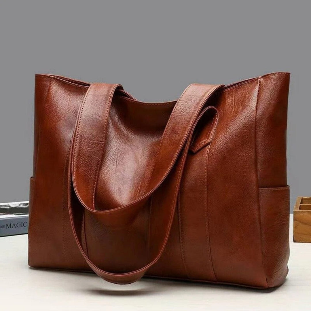 Women's Large-Capacity Vintage Soft Leather Tote Bag - Braun