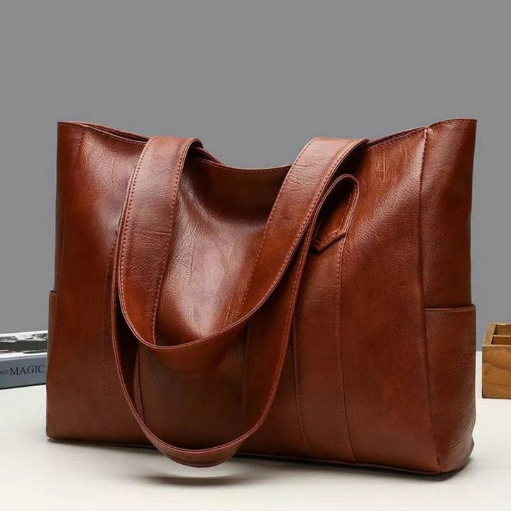 Women's Large-Capacity Vintage Soft Leather Tote Bag - Braun