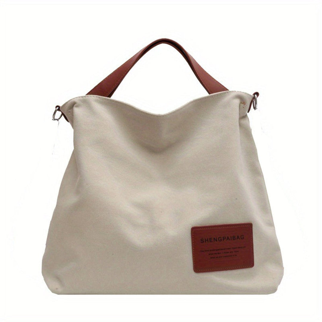 Women's Large Slouchy Canvas Tote Bag Adjustable Shoulder Strap - Cremeweiß
