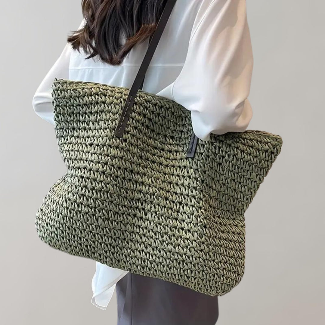 Women's Large Woven Raffia Bohemian Tote Bag - Grün