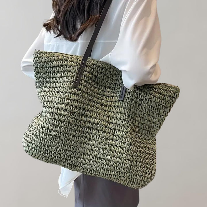 Women's Large Woven Raffia Bohemian Tote Bag - Grün