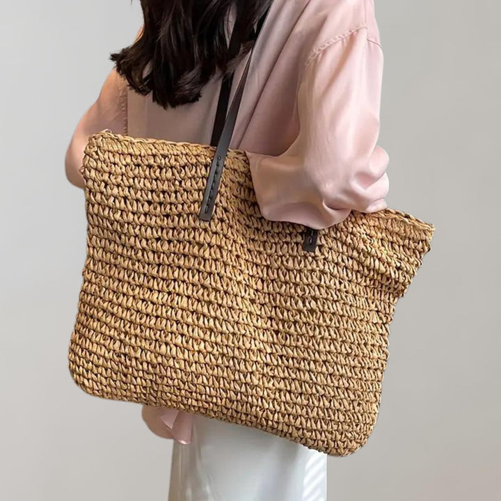 Women's Large Woven Raffia Bohemian Tote Bag - Khaki