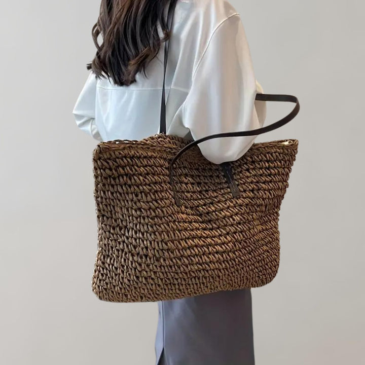 Women's Large Woven Raffia Bohemian Tote Bag - Kaffee