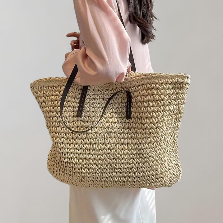 Women's Large Woven Raffia Bohemian Tote Bag - Beige