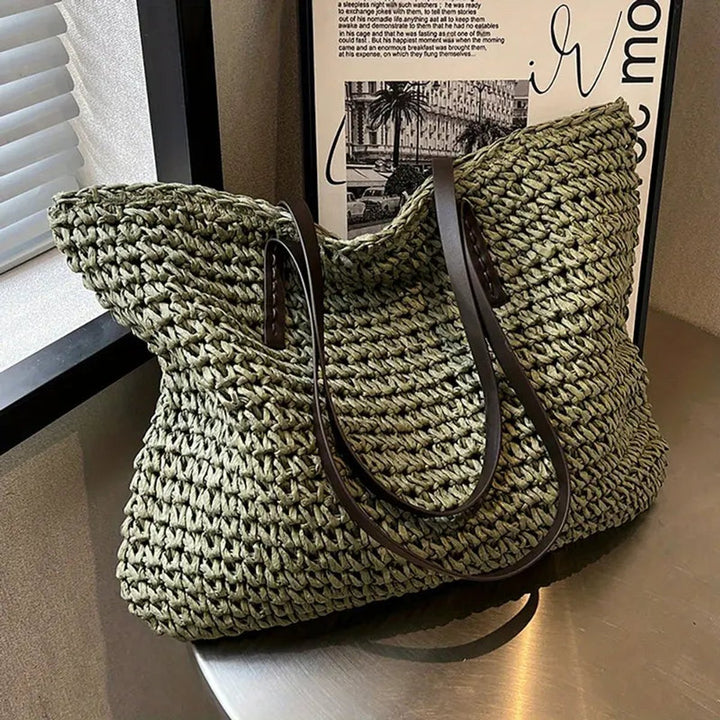 Women's Large Woven Raffia Bohemian Tote Bag