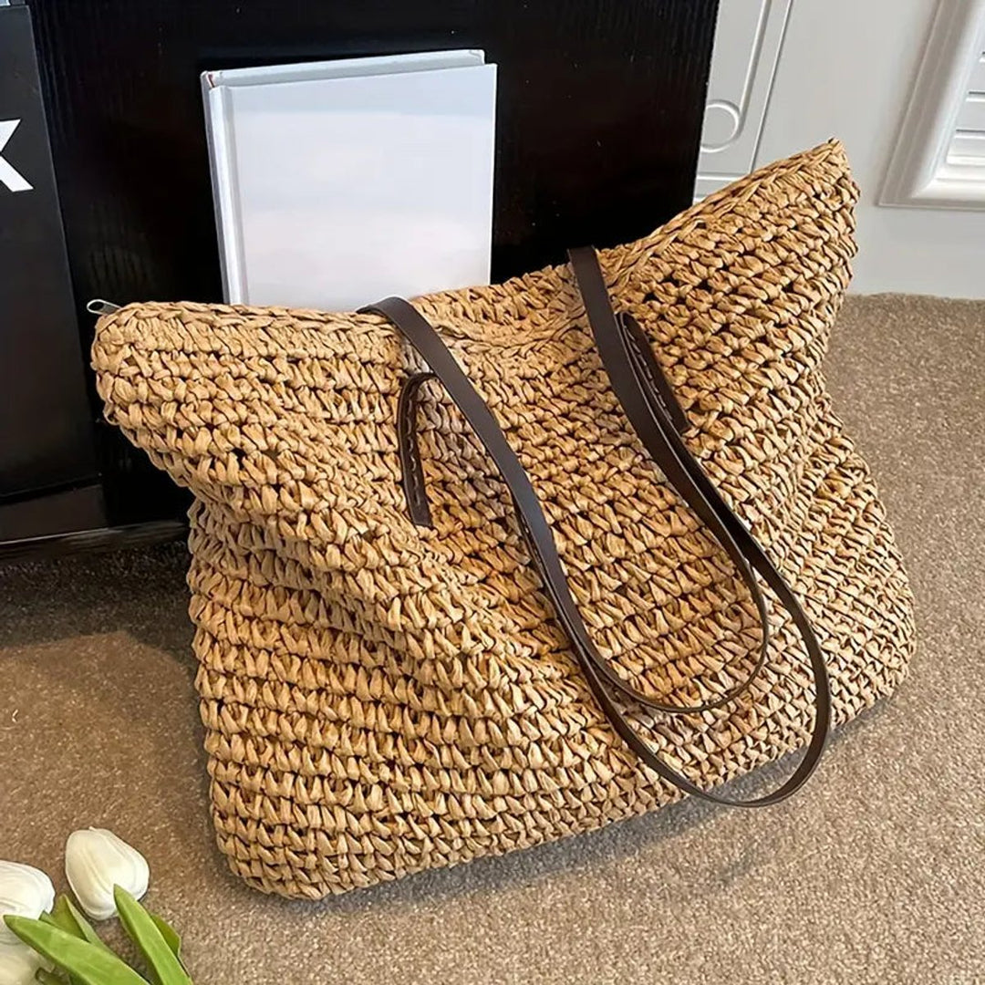 Women's Large Woven Raffia Bohemian Tote Bag