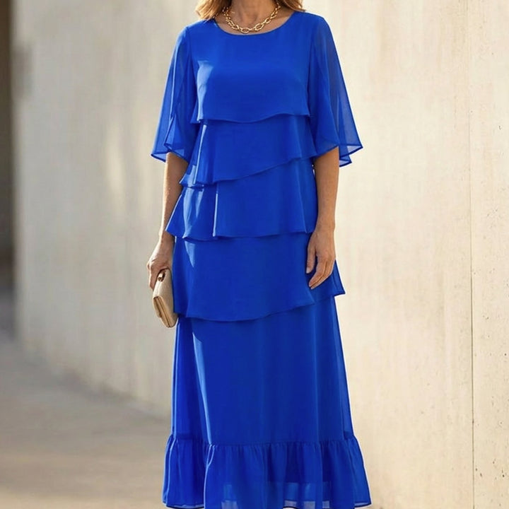 Women's Layered Ruffle Chiffon Flutter-Sleeve Midi Dress