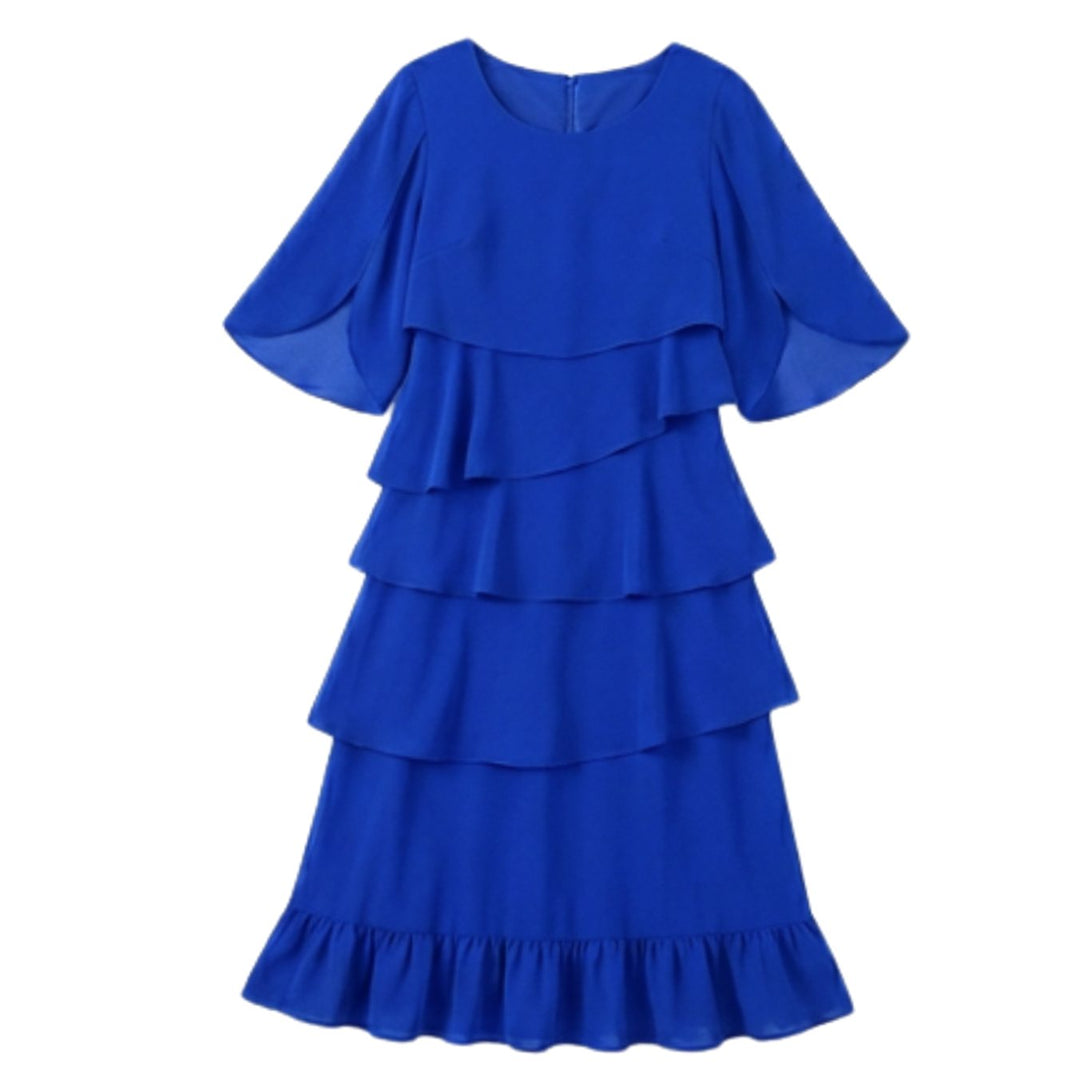 Women's Layered Ruffle Chiffon Flutter-Sleeve Midi Dress - Blue