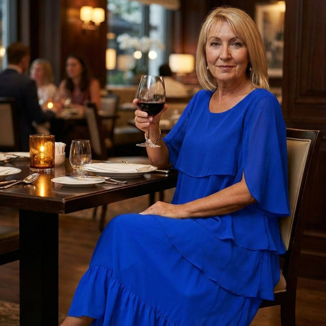 Women's Layered Ruffle Chiffon Flutter-Sleeve Midi Dress