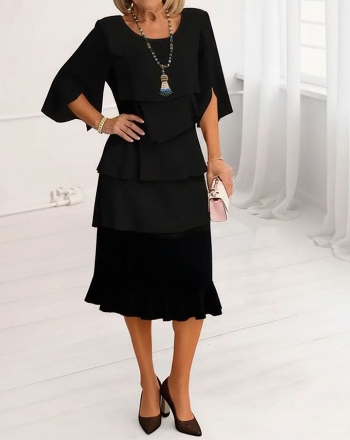 Women's Layered Ruffle Tiered Midi Dress Round Neck Half Sleeve
