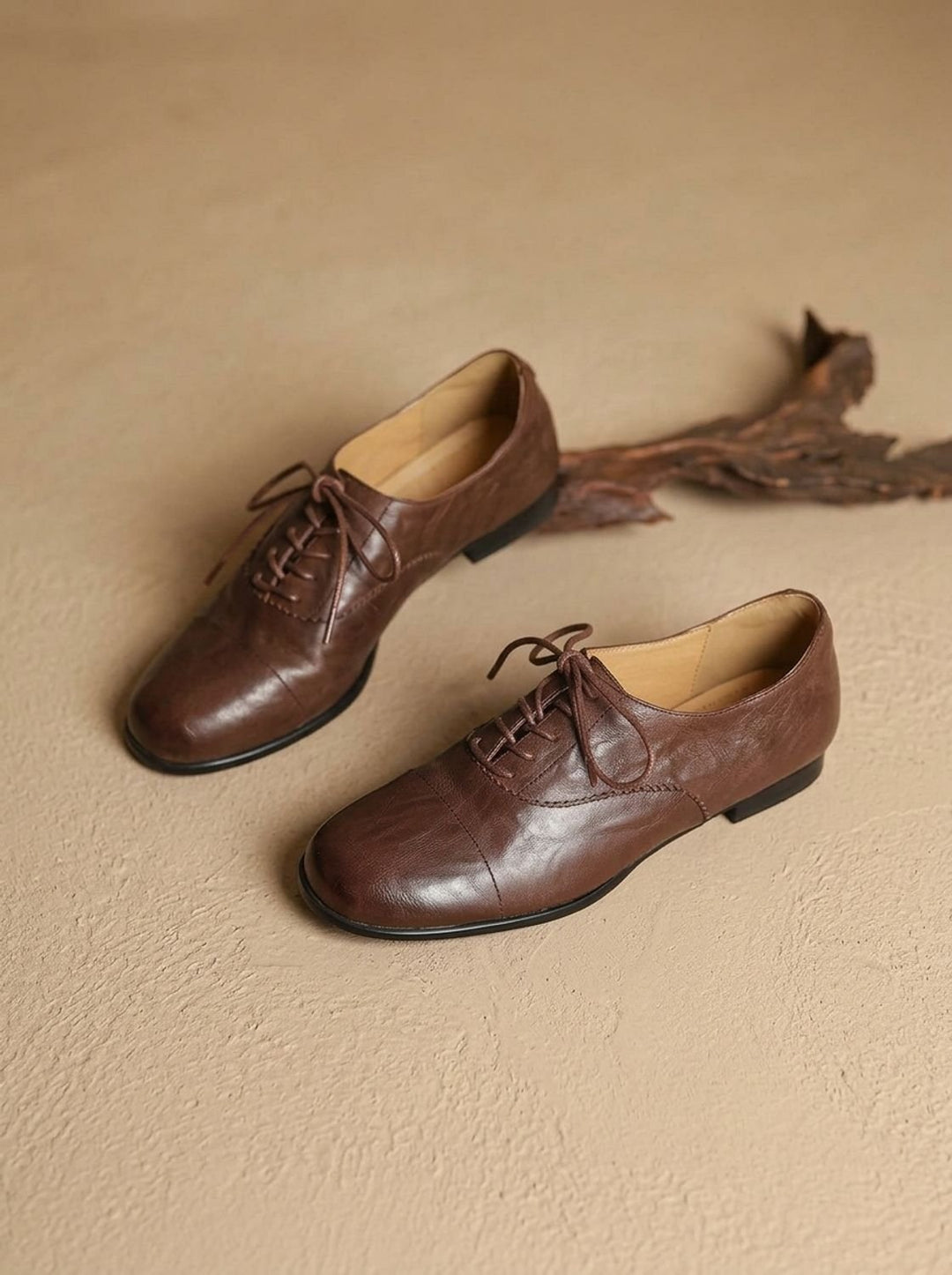 Women's Leather Lace-Up Cap Toe Flat Oxford Shoes