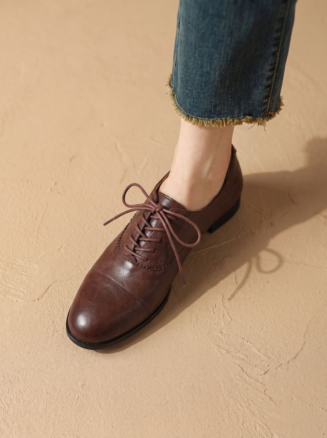 Women's Leather Lace-Up Cap Toe Flat Oxford Shoes