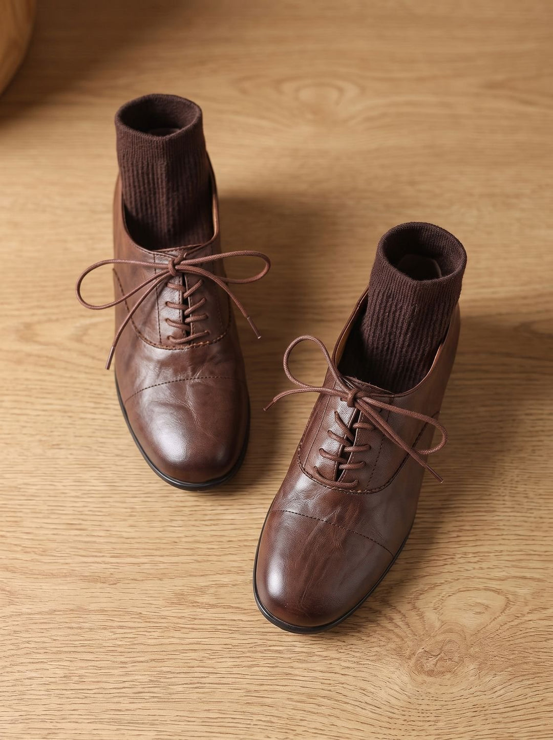 Women's Leather Lace-Up Cap Toe Flat Oxford Shoes