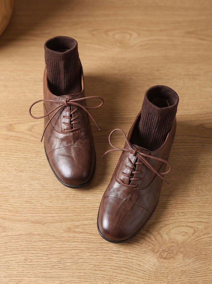 Women's Leather Lace-Up Cap Toe Flat Oxford Shoes