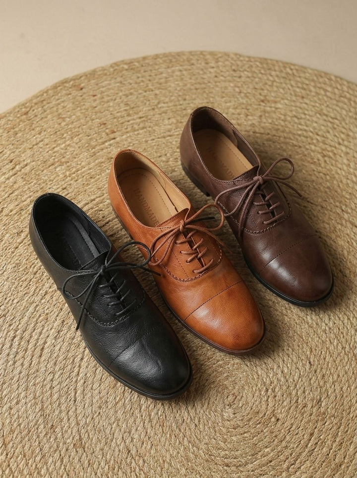 Women's Leather Lace-Up Cap Toe Flat Oxford Shoes