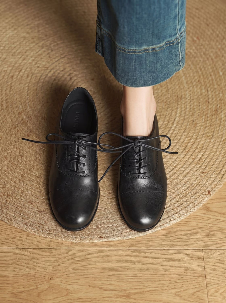 Women's Leather Lace-Up Cap Toe Flat Oxford Shoes
