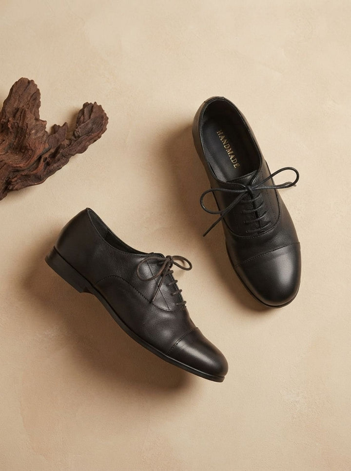 Women's Leather Lace-Up Cap Toe Flat Oxford Shoes