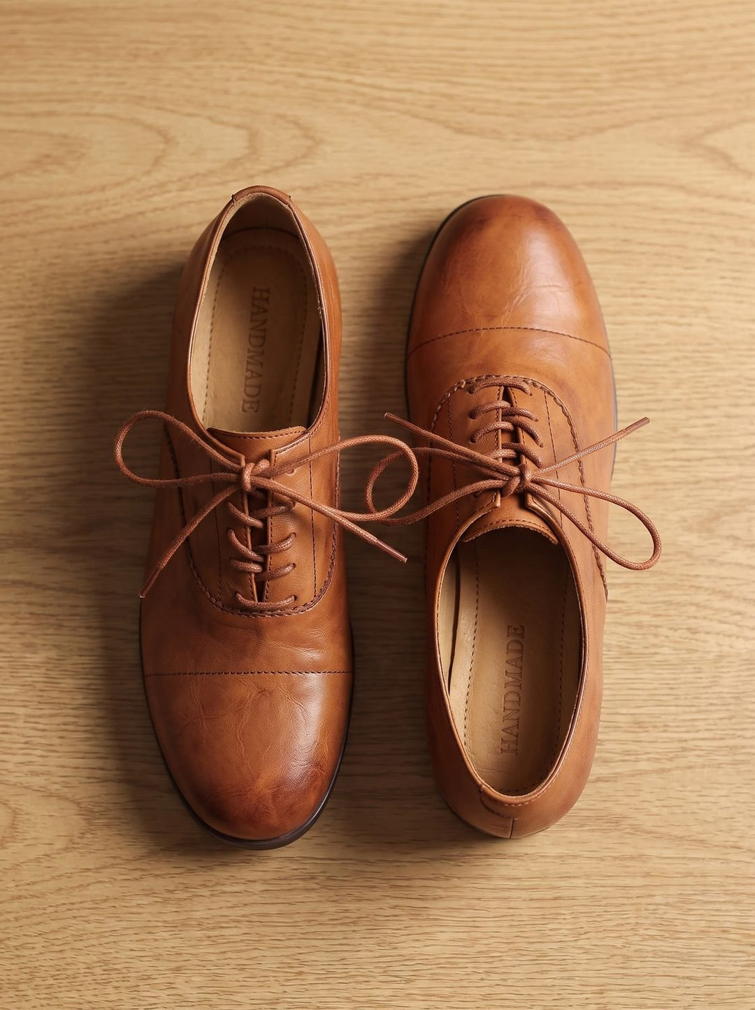 Women's Leather Lace-Up Cap Toe Flat Oxford Shoes