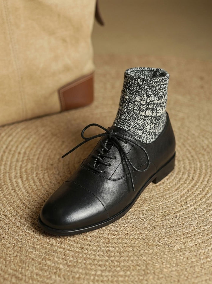 Women's Leather Lace-Up Cap Toe Flat Oxford Shoes