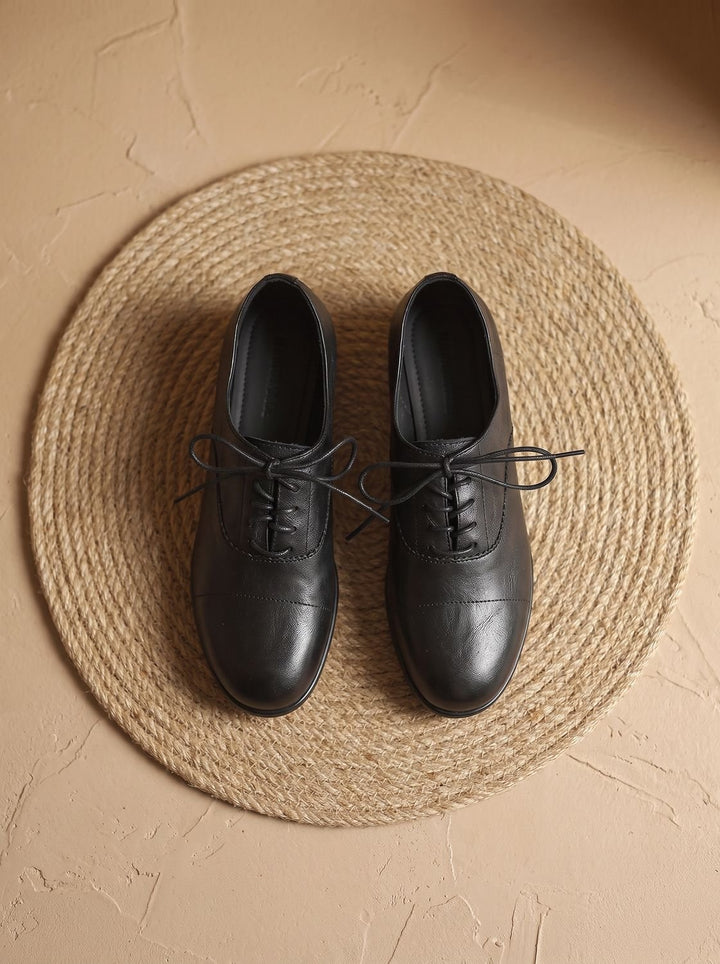 Women's Leather Lace-Up Cap Toe Flat Oxford Shoes
