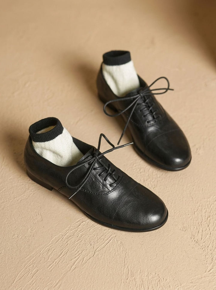Women's Leather Lace-Up Cap Toe Flat Oxford Shoes